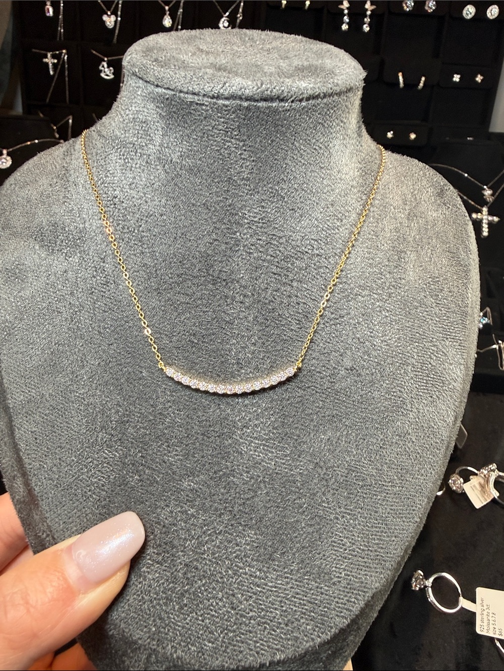 Gold Pavé Crescent Necklace - Elegant Women's Jewelry